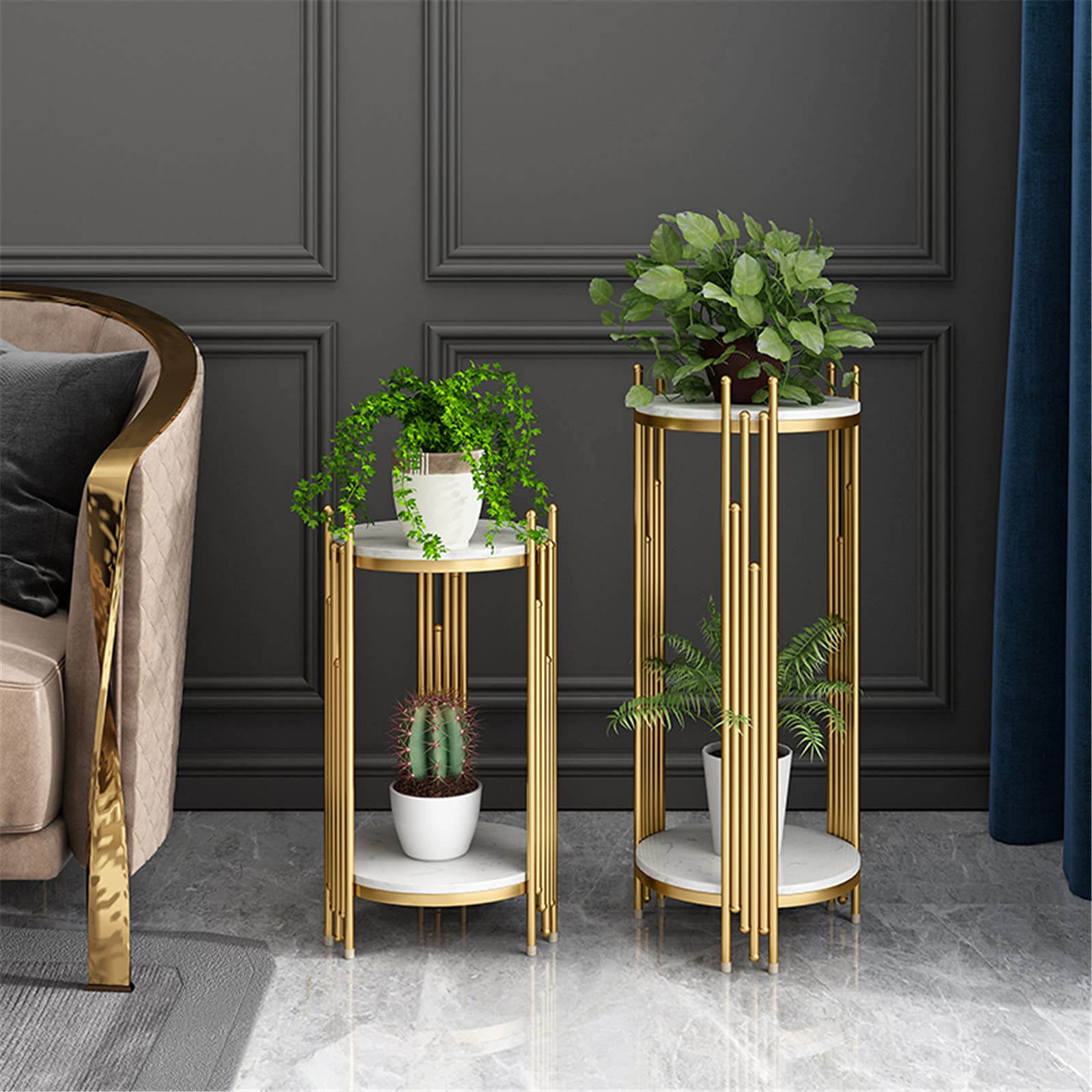 Table de Rangement pour téléphone, Aspect marbre élégant, Support pour Plantes Haut et Fin, Table d'appoint Ronde pour Salon, décoration de terrasse et Table de Chevet d'angle