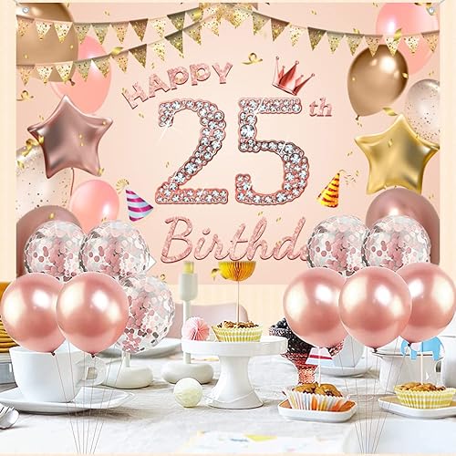 Miniatura 5 de Cartel de tela con texto en inglés "Happy 25th Birthday" para mujer jovencitamujer de 25 años, cartel de tela para fiesta de cumpleaños de 25 años,