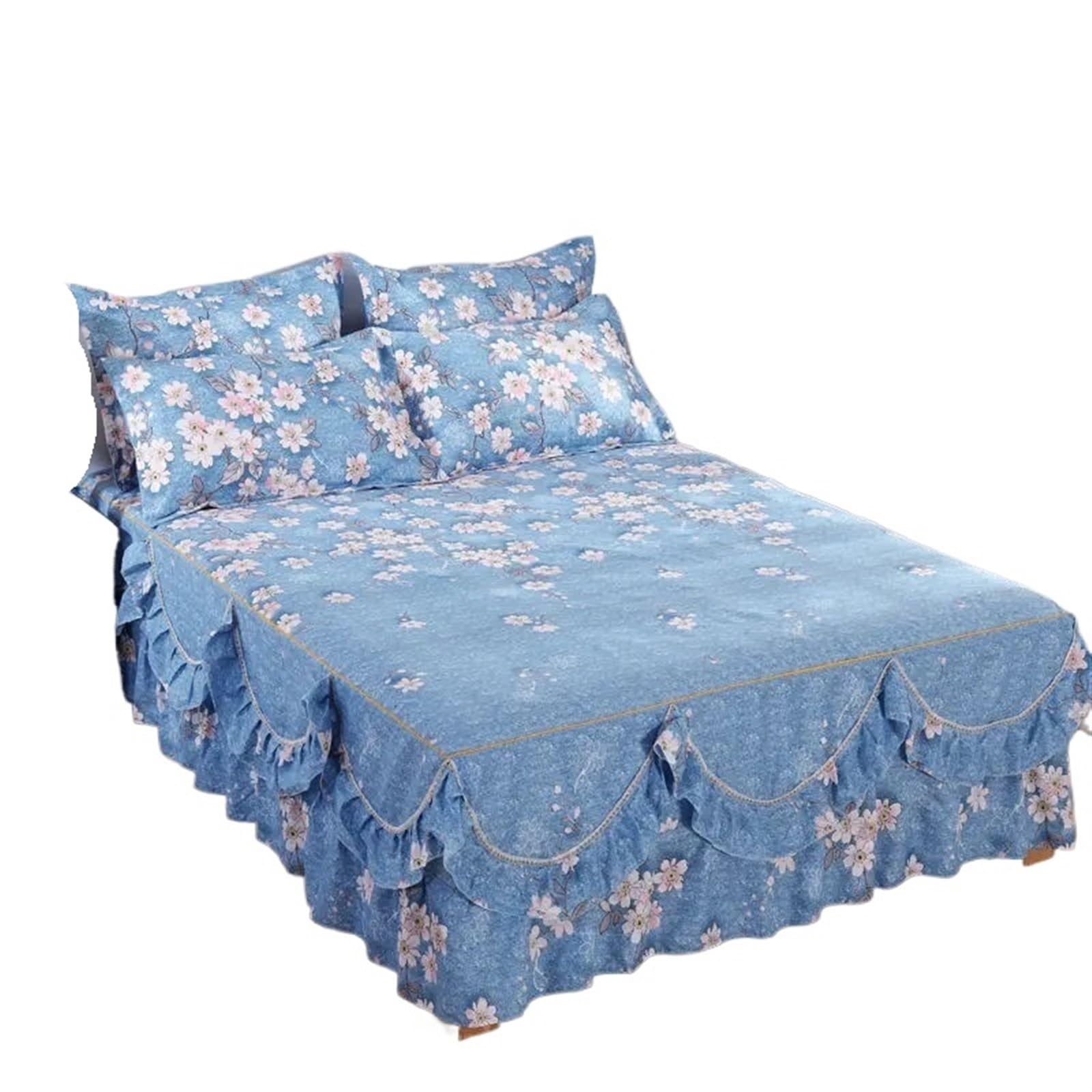 EJvkrbtx Ruffle Wrap Bedspread Set Bed Skirt 2 Pillowcases Printed Washable Soft Multiple Sizes(J,150x200cm)