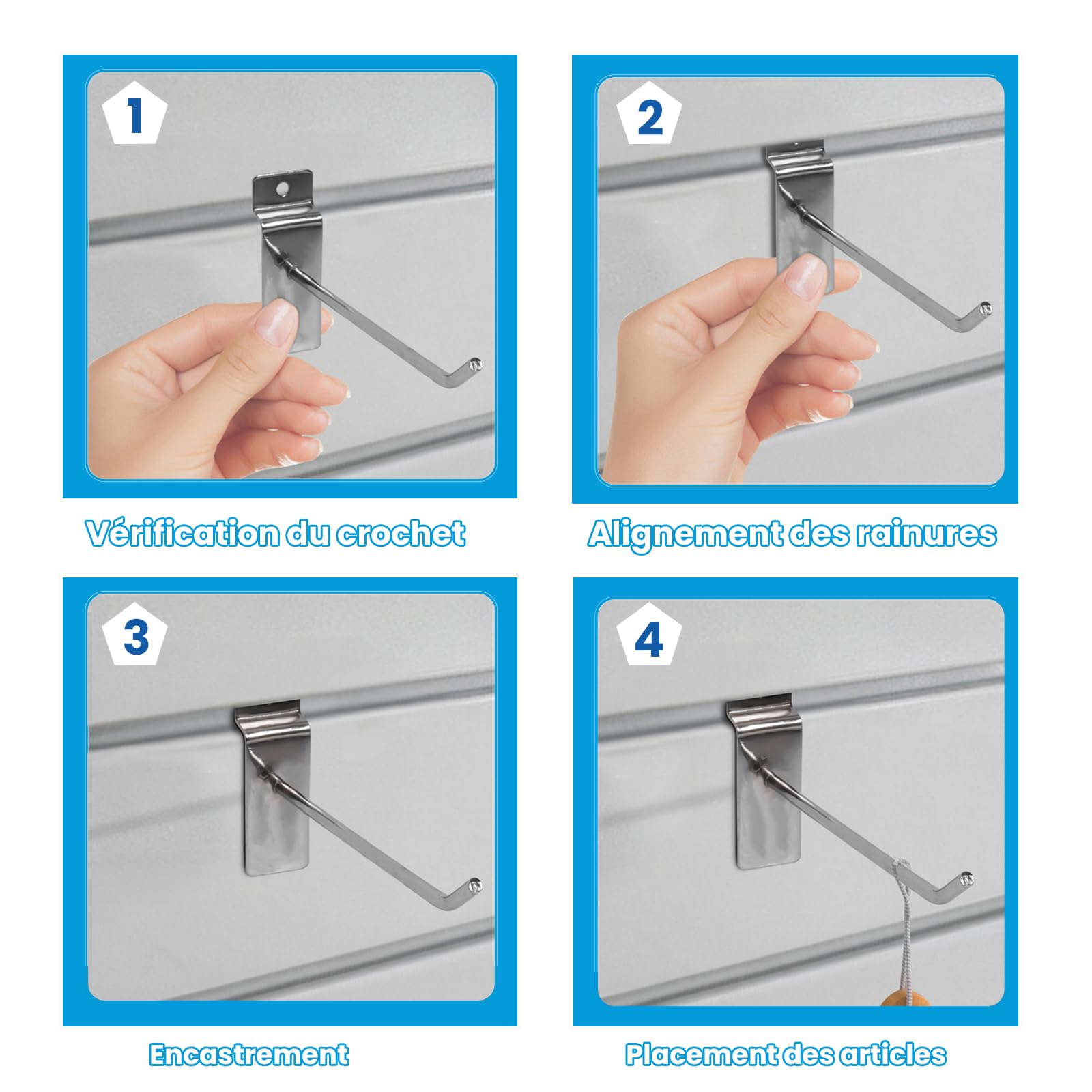 uyoyous Ganci per parete forata, 20 cm, 100 pezzi | Ganci in metallo per pannelli forati, per garage, officina, negozio, scaffale
