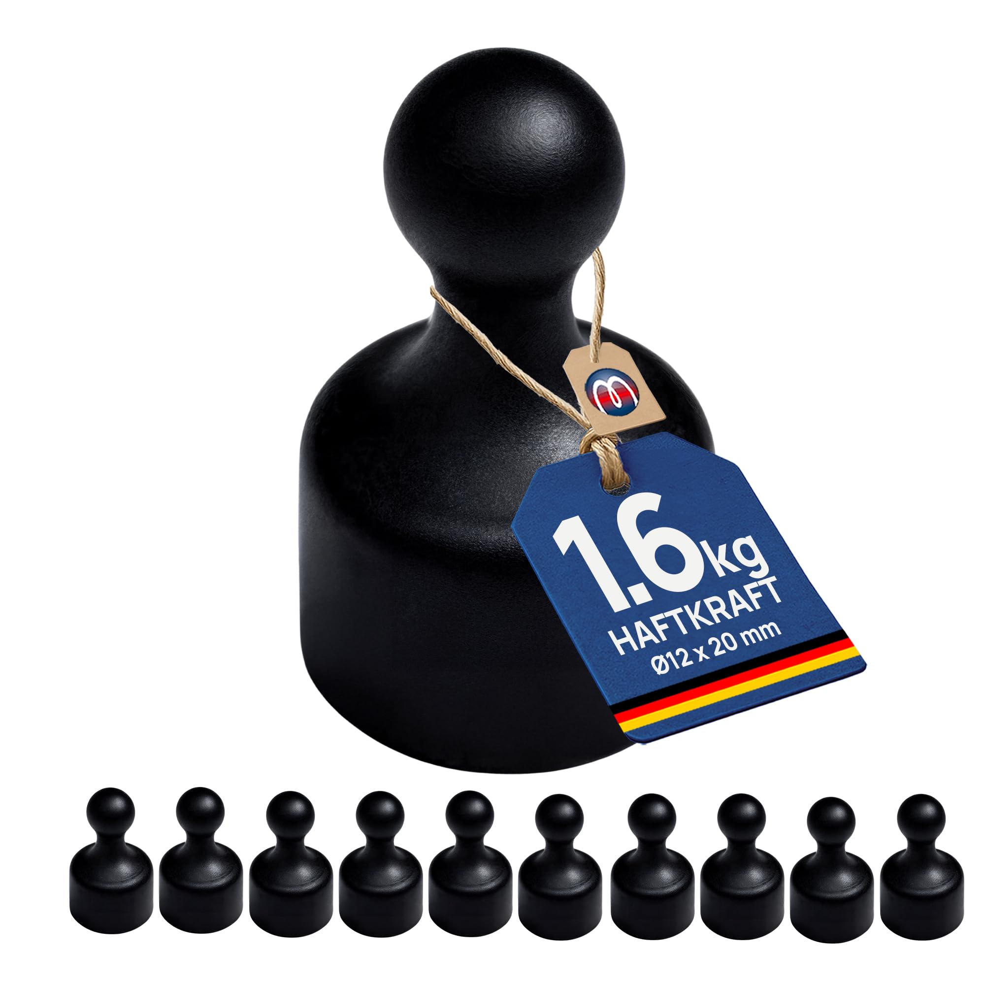 Magnosphere Black Skittle Magnet Small Ø 12 X 20Mm Neodymium, - Holds 1,6 Kg - 10 Pieces
