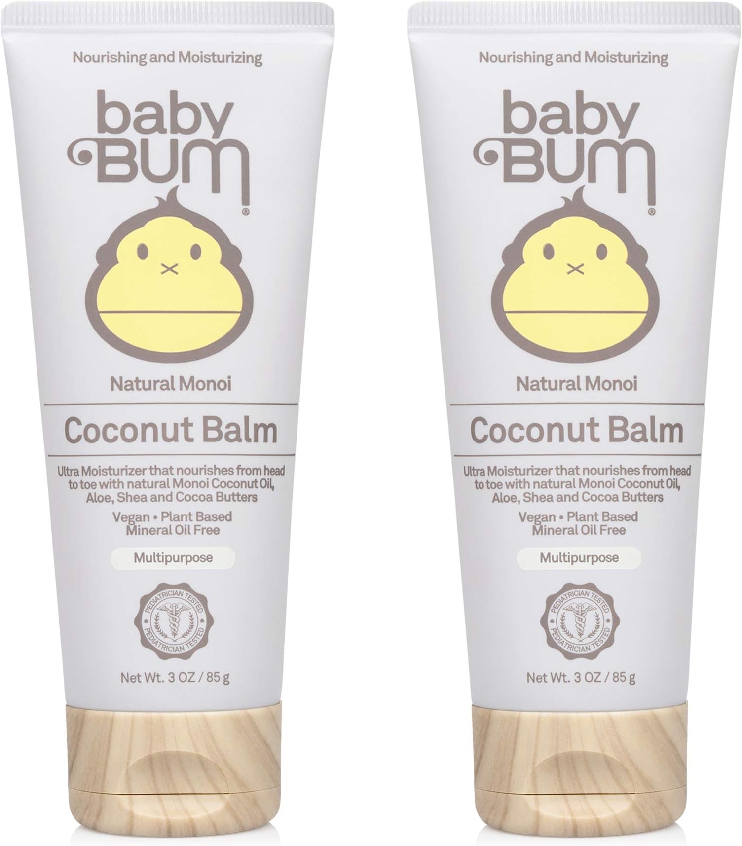 Sun Bum Baby Natural Monoi Coconut Balm- 100% Natural Coconut Oil - Sensitive Skin Safe - Travel Size - 3 ounce (Pack of 2) (Travel Tube)
