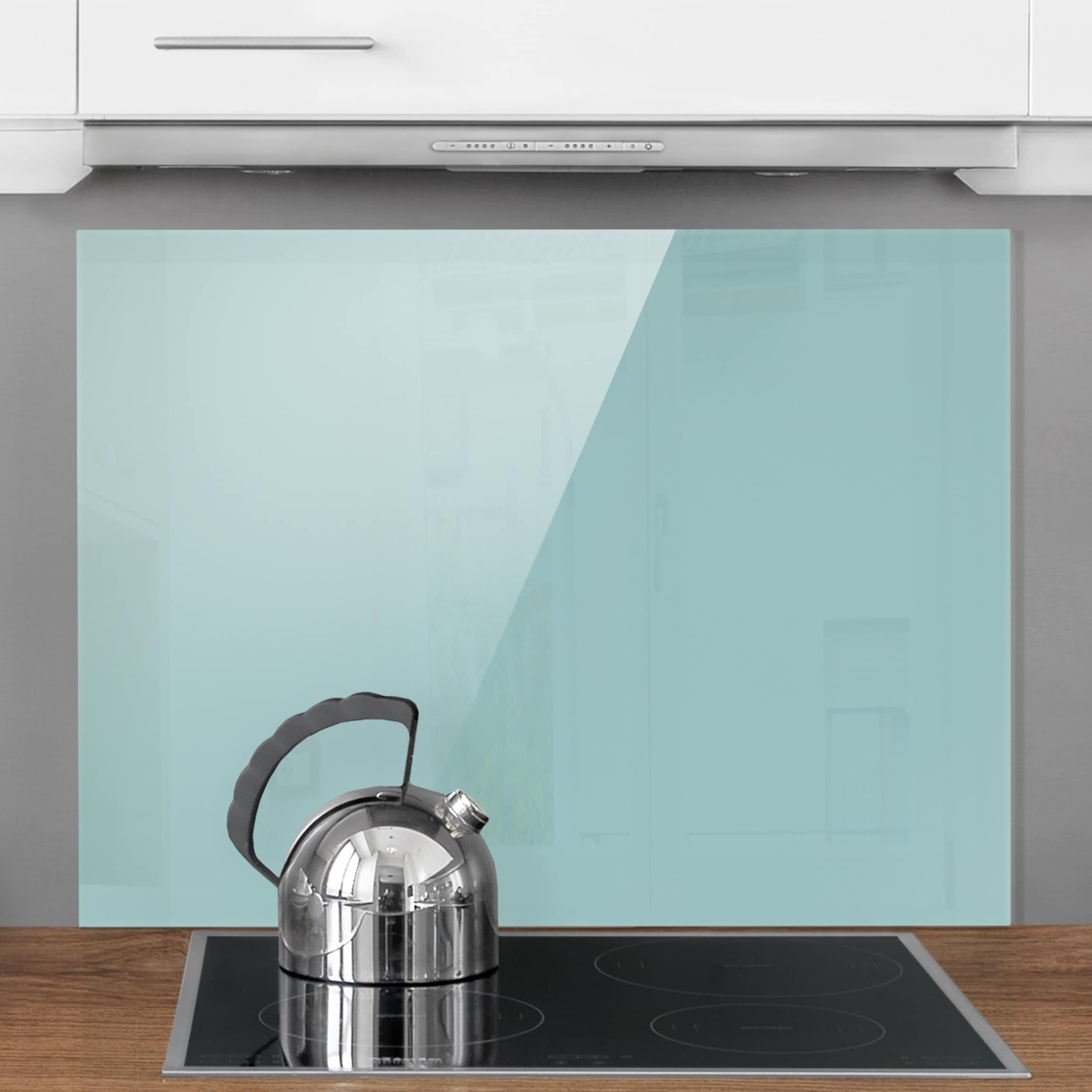 Fond de hotte avec support épaisseur 4mm avec motif crédence cuisine avec motif verre trempé panneau mural turquoise crédence en verre style uni cuisine 2249 (80x59cm)