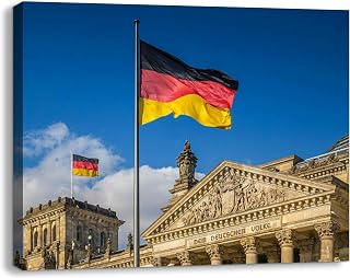 Bathroom Wall Art Decor for Bedroom Living Room Small Canvas Wall Art Framed German flags at Reichstag Berlin Germany Prints Artwork Painting Pictures Kitchen Office