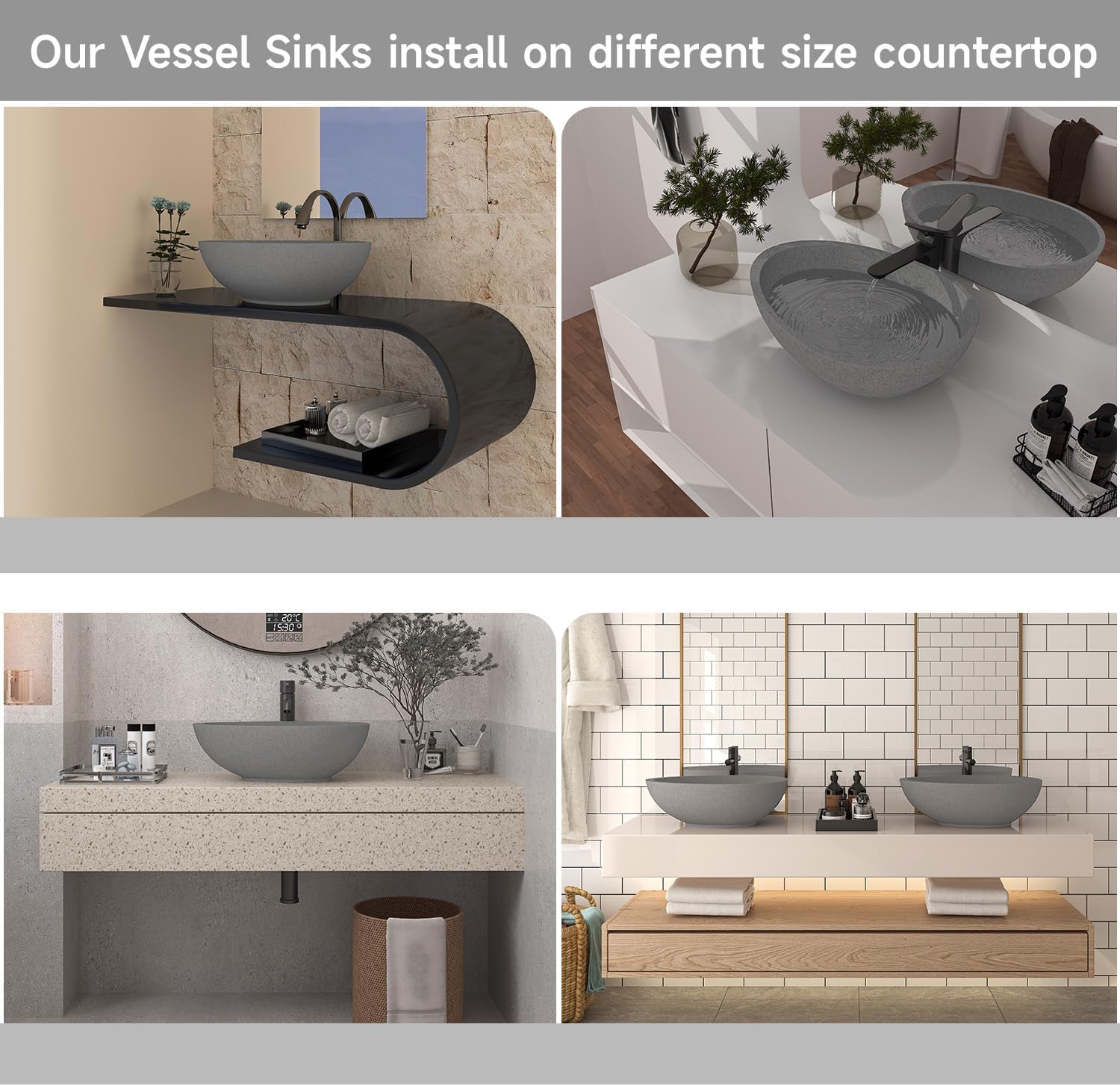 CASAINC Vessel Sink with Pop up Drainer, 19.3'' Concrete Countertop Bathroom Sink, Black Above Counter Bowl Basin, Egg-Shape Modern Bathroom Vanity Sink (Mottled Bluish Grey)