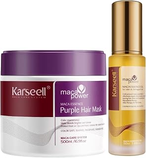 Carseel MACA CARE SYSTEM Purple Hair Wrap Argan Oil Serum Blonde Silver Grey Hair Neutralizes Yellow Tones Color Correction Gloss Moisture Repair Anti-Frizz Without Sulphates Professional Deep Care