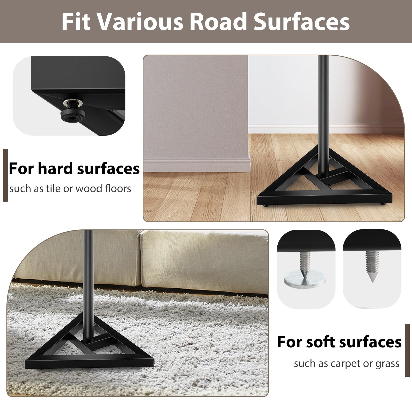 KOMFOTTEU Lot de 2 Supports d'Enceintes, réglables en Hauteur de 97 à 157 cm, Pieds d'Enceintes en Fer, Charge de 50KG par Unité, Construction à Trépied, Pieds réglables, Noir