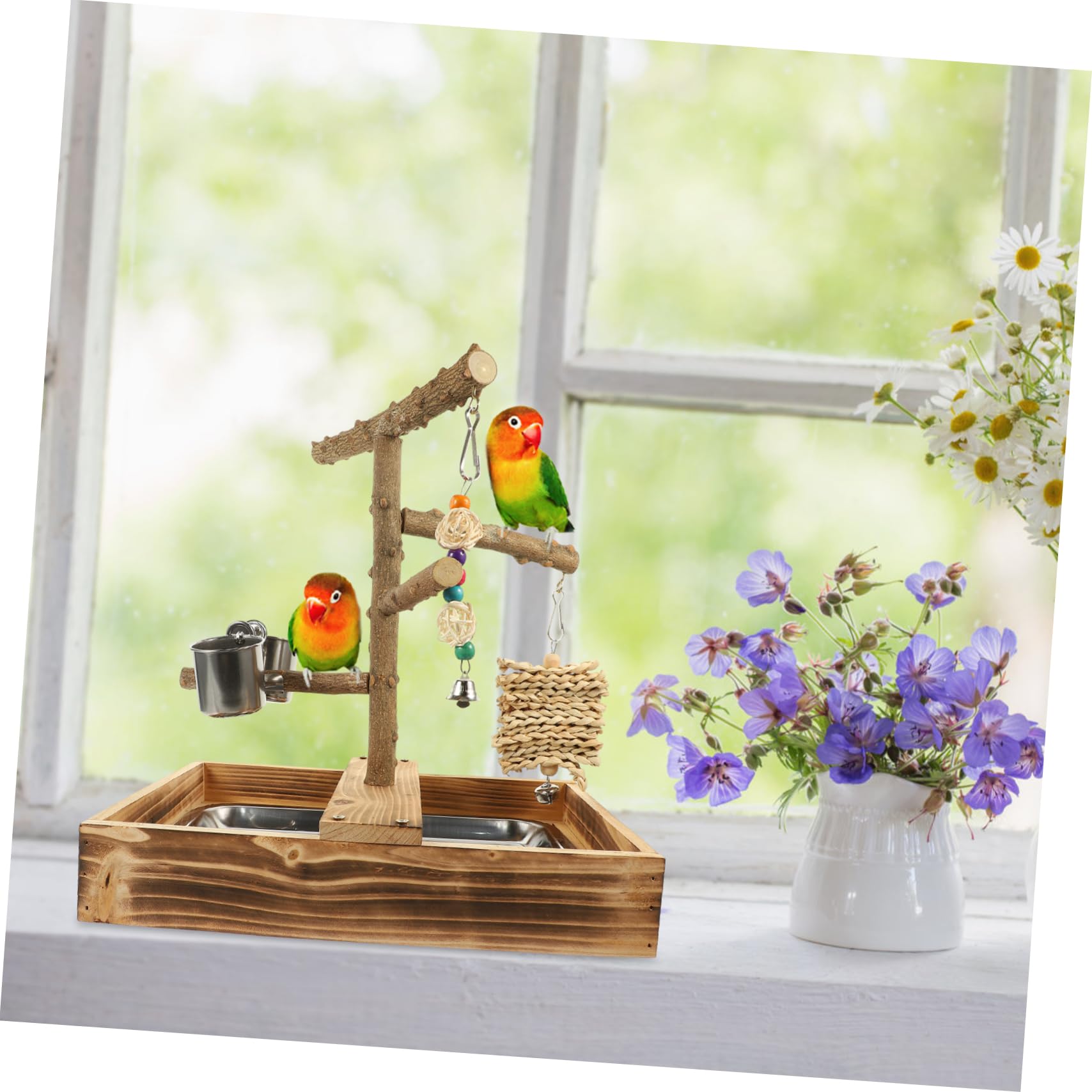 Yardwe de Entrenamiento de Madera Resistente para Loros Juguete Interactivo para Periquitos Soporte para Pájaros Jaula Entretenimiento para Cacatúas Casa