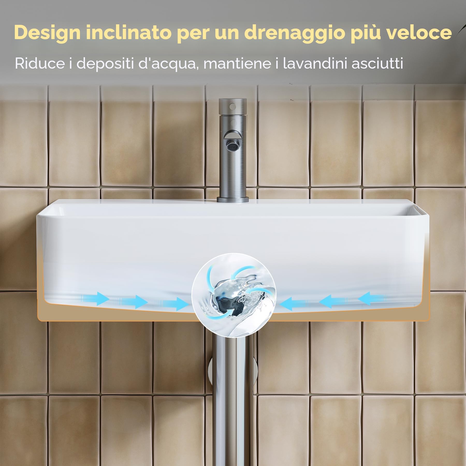 HOROW Lavabo a parete sospeso in ceramica bianco, rettangolare, 46 x 30 cm, lavandino con foro per rubinetto senza troppopieno, piccolo lavandino per ospiti | Lavabo sospeso, rettangolare, con foro per rubinetto senza troppopieno, 46 x 30 cm