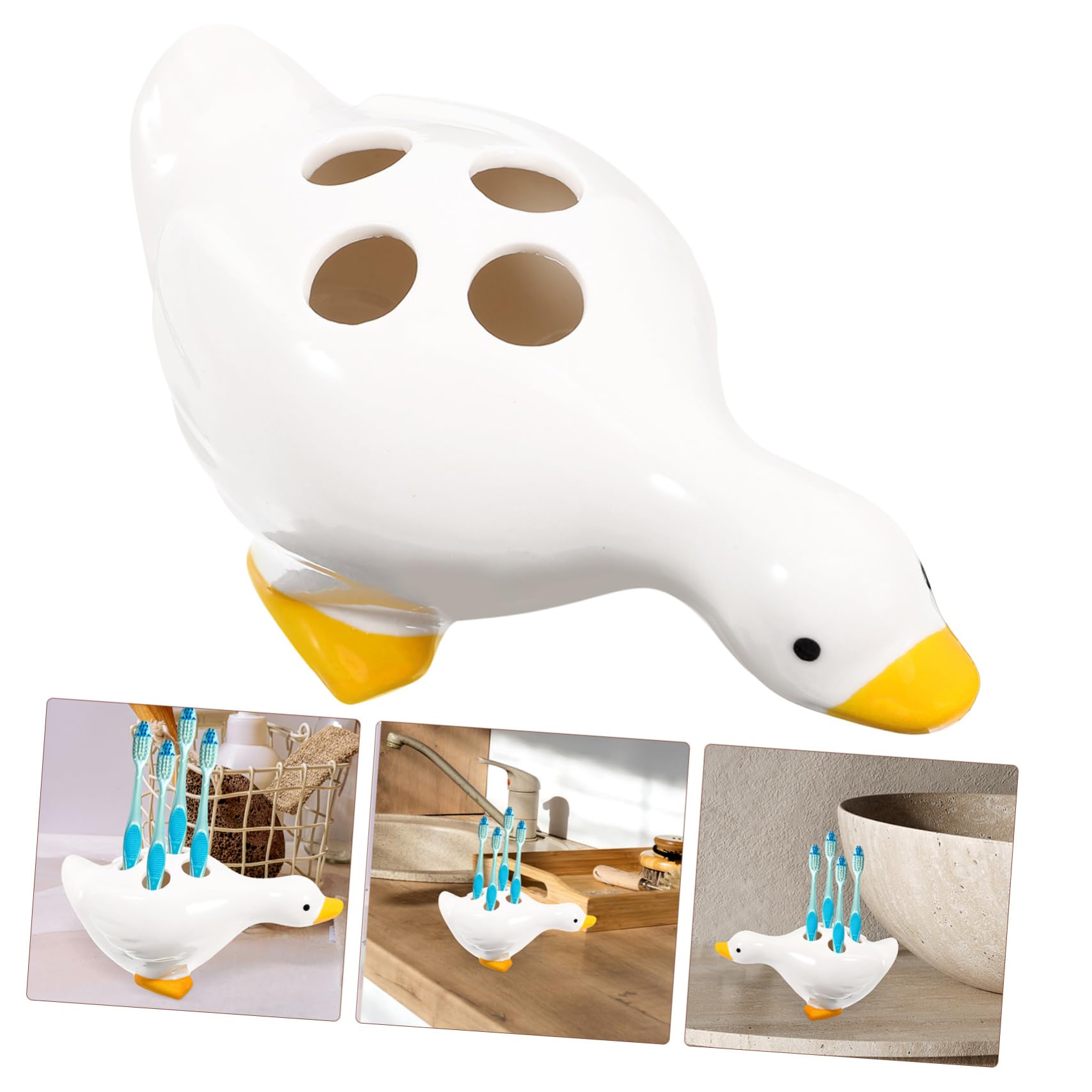 Amazon｜DECHOUS セラミック製 アヒル形 歯ブラシホルダー 小型