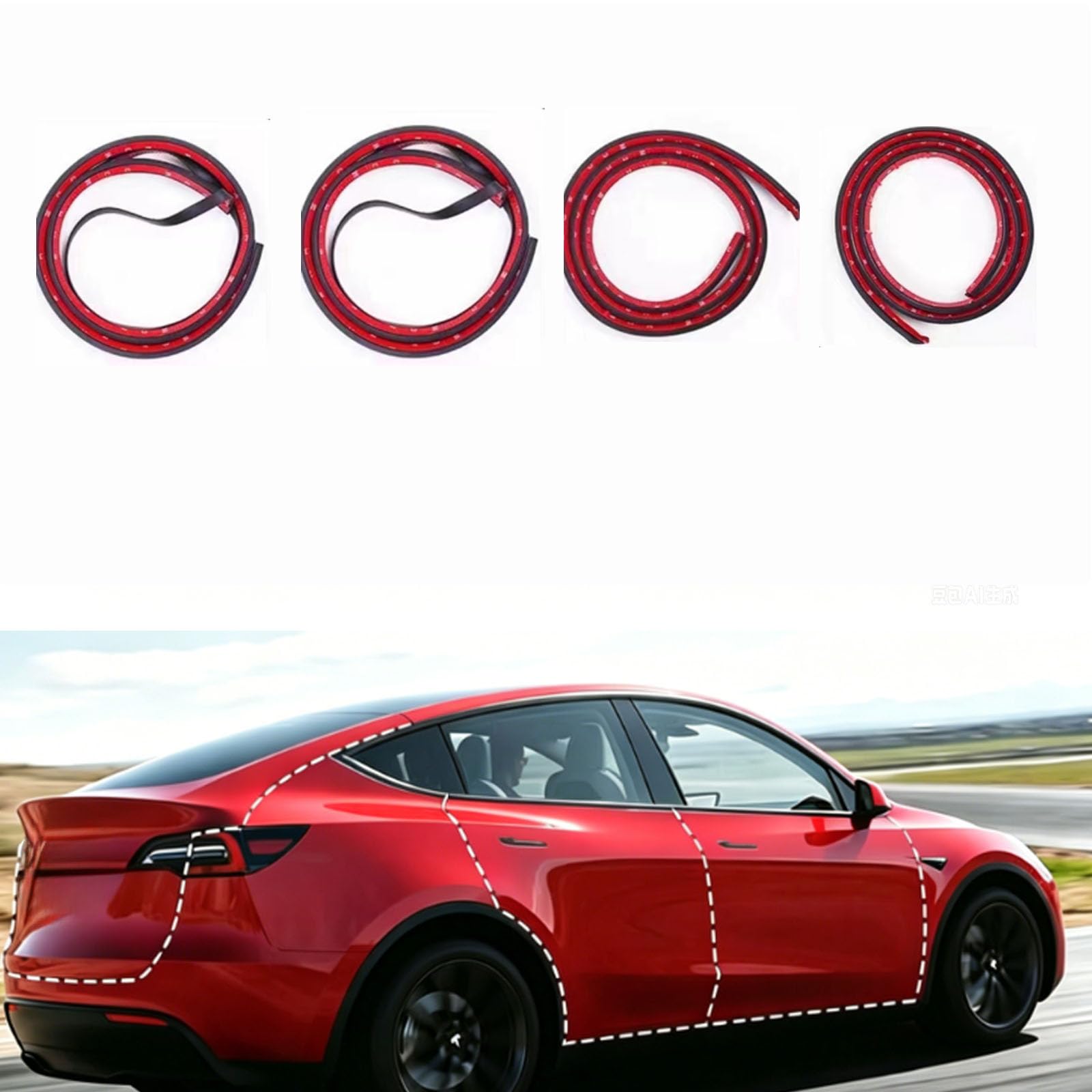 Car Door Edge Weather Stripping Seal Kit for 3008 E3008 P64 2024 2025, Automotive Weatherstrip Soundproof Wind Noise Draft Excluder,Four-Door Kits-4pcs