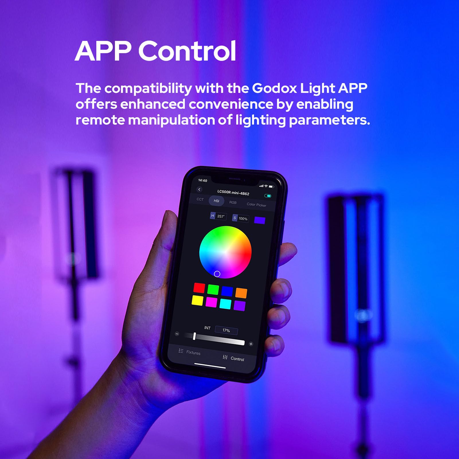 GODOX LC500R Mini Bâton Lumineux LED Lampe 20W RVB 2500K-8500K Tube Light de Photographie Portable Lumière Baguette LED CRI≥95 Intensité Variable 15 Effets FX Prise en Charge