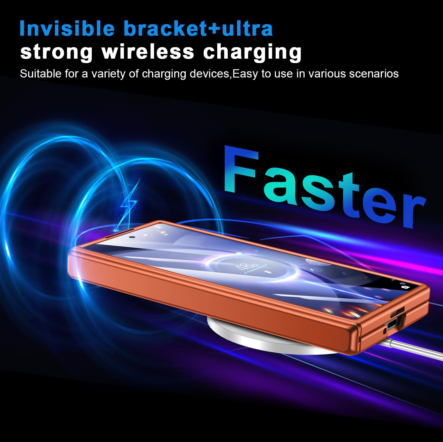 Coque pour Samsung Galaxy Z-Fold-6 avec béquille : [Compatible avec le chargement sans fil] Coque de téléphone légère et fine en Z Fold 6 – Coque de protection mate et fine antichoc pour hommes