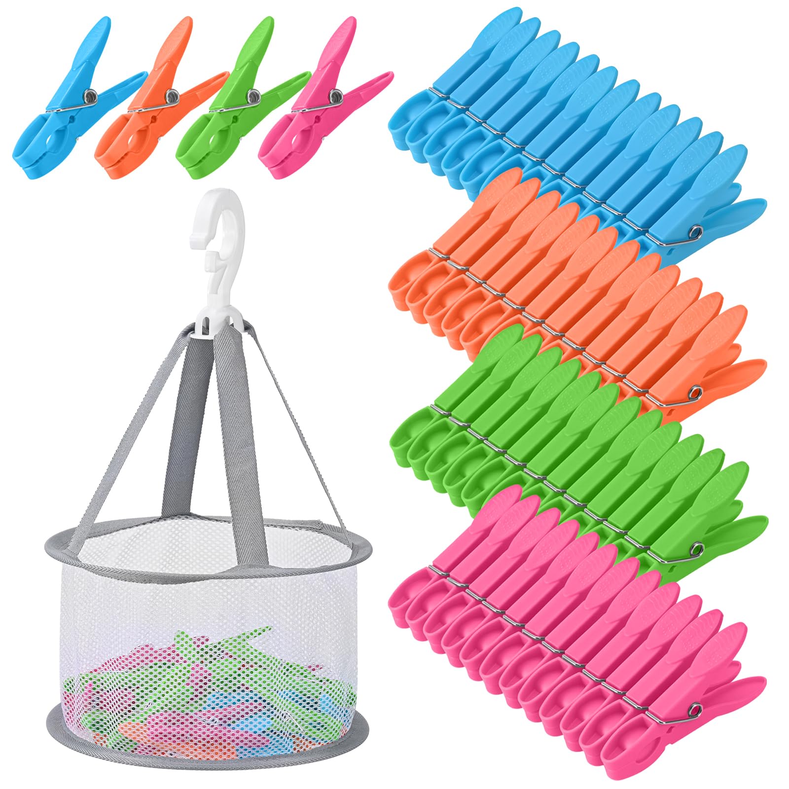 Set 48 Mollette Per Biancheria In Plastica Multicolore Con Cesto Portaoggetti - Clip Antivento Con Molle In Acciaio Inox - 4