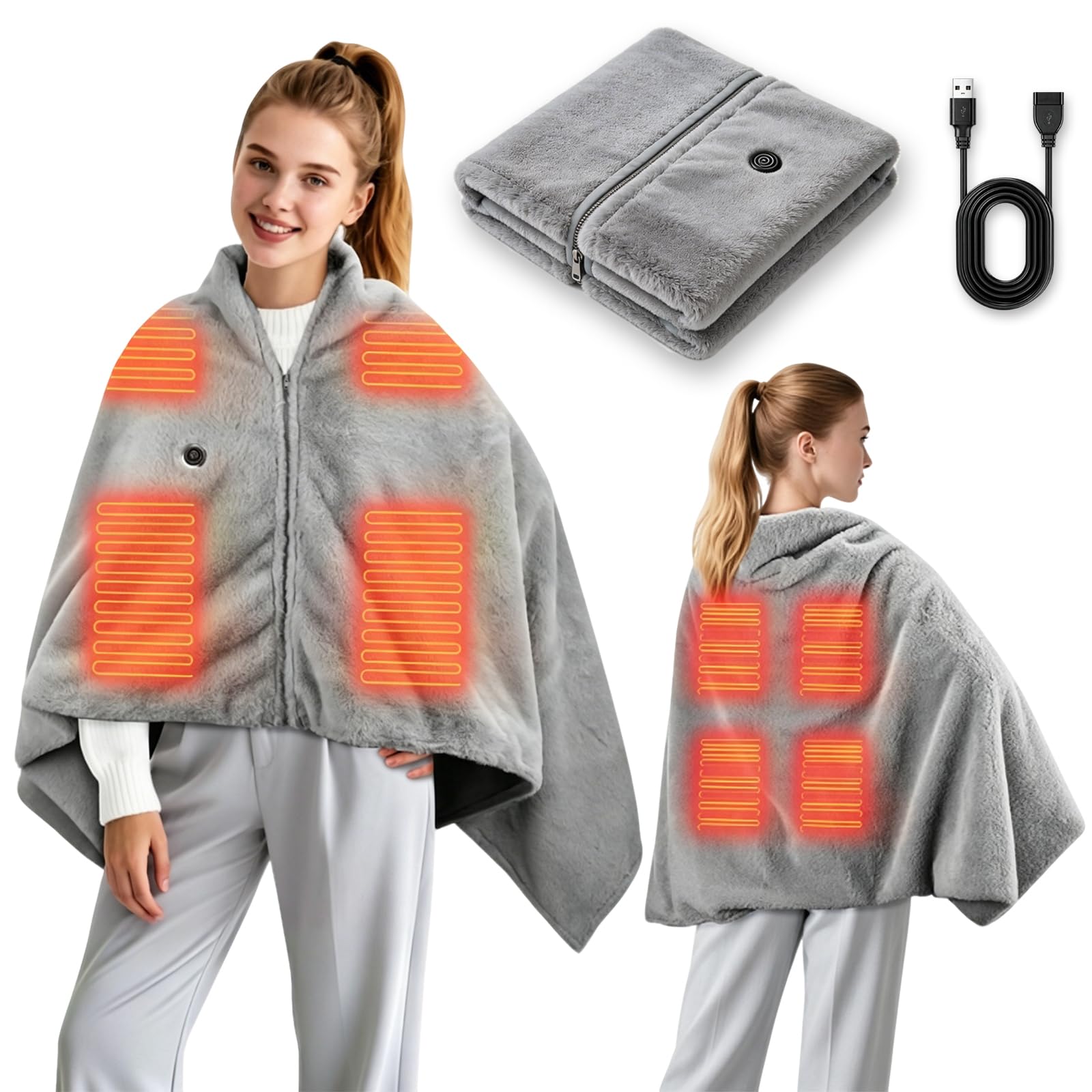 Coperta Elettrica, 160x90 cm, 3 Temperature, Wireless, Soffice | Tessuto morbido, 3 temp 45-65°C, USB ric., ant-surrisc., lavabile, per casa