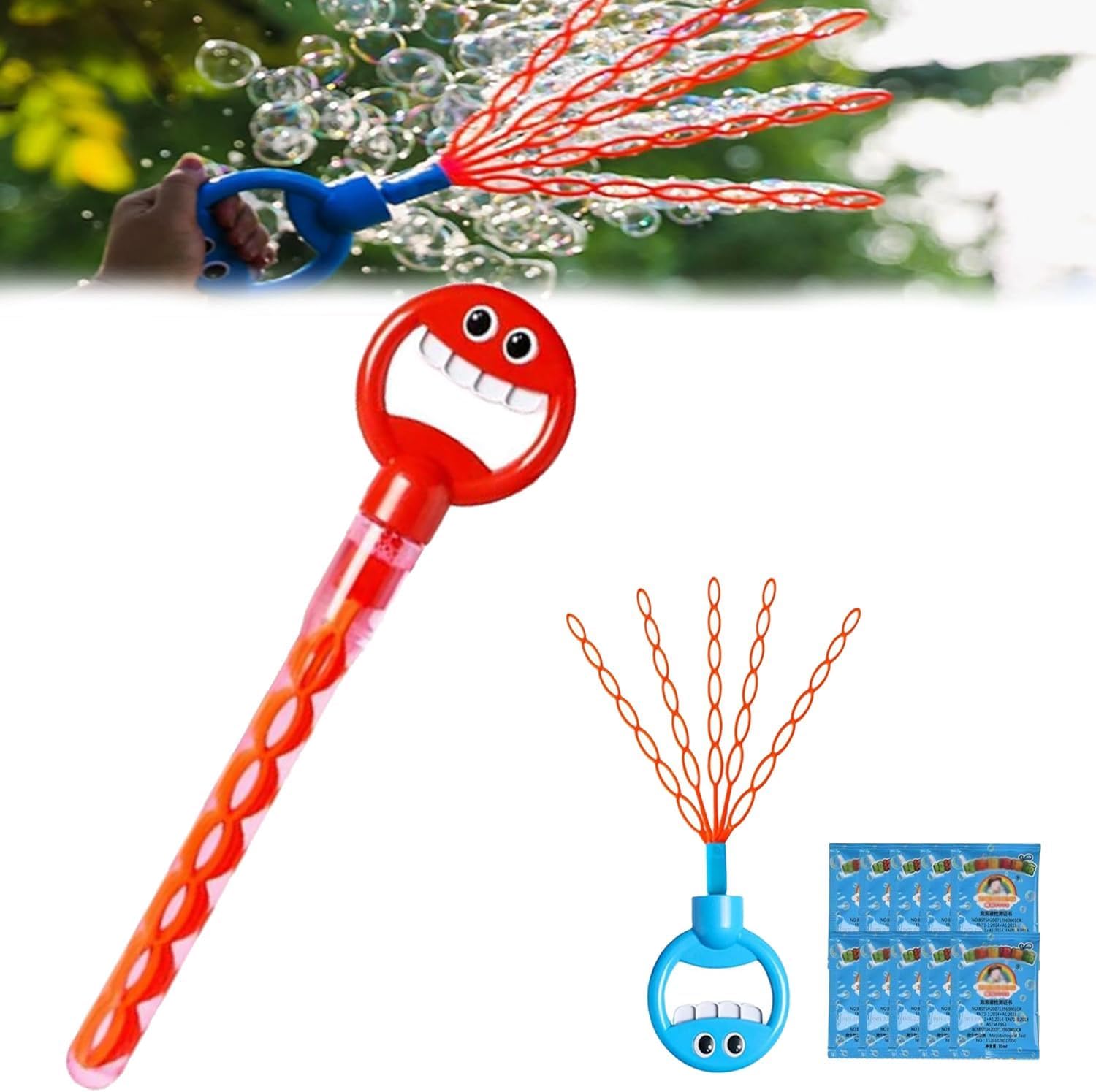 32-hole five-claw bubble wand, 5 claw smiley Interactive Toys, 2025 New Bubble Sticks for Kids Handheld Blower, Outdoor Toys Party Games for Kids Birthday Camping Party Favors Activity (1pcs red)