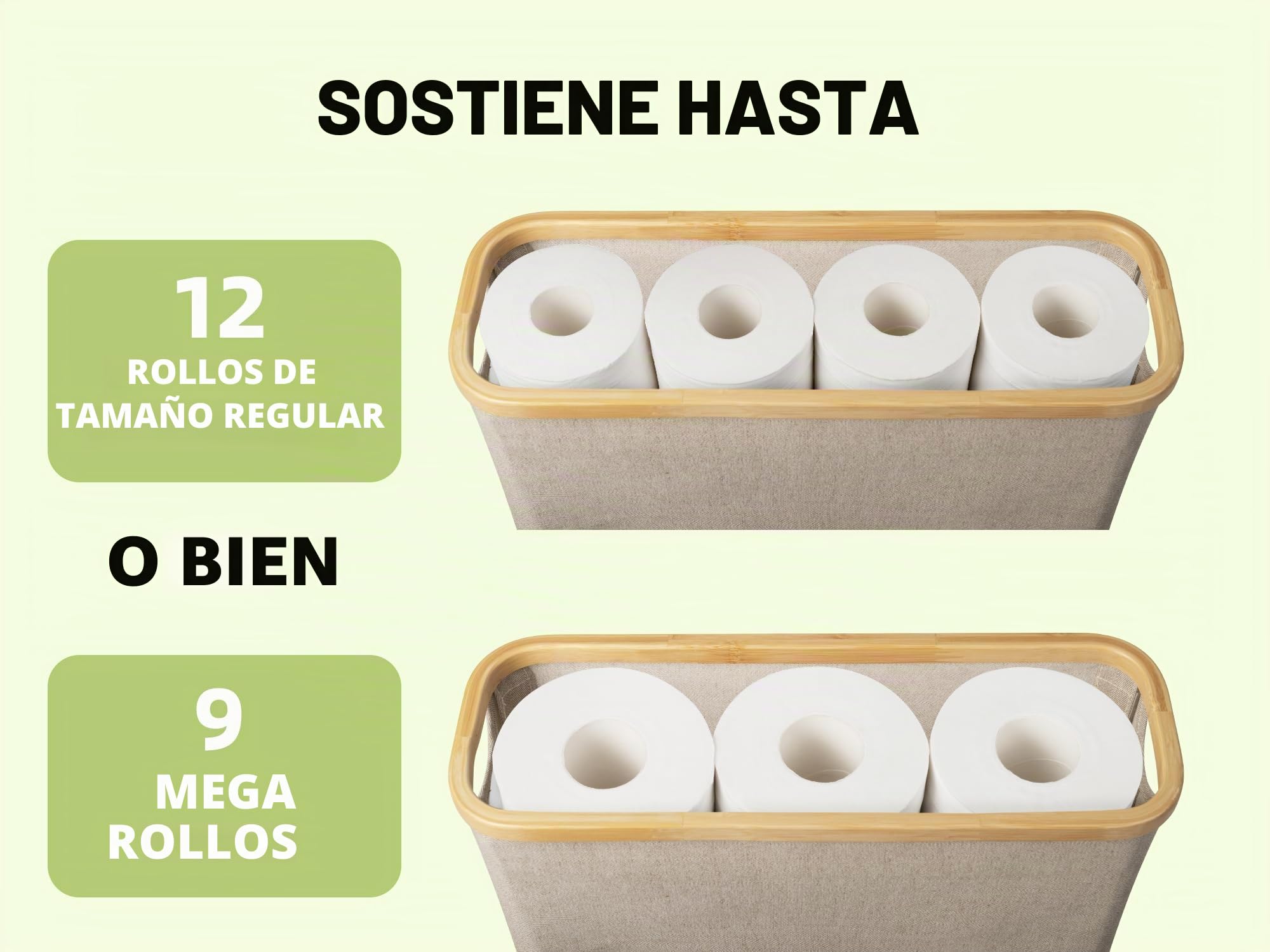 StorageWorks Cesto para Papel Higiénico con Tapa de Bambú (Capacidad 12 Rollos), Organizador de Accesorios para Baño, Cesta Papel Higienico de Baño, 44x18x37.5 cm, Combinación marrón y Beige