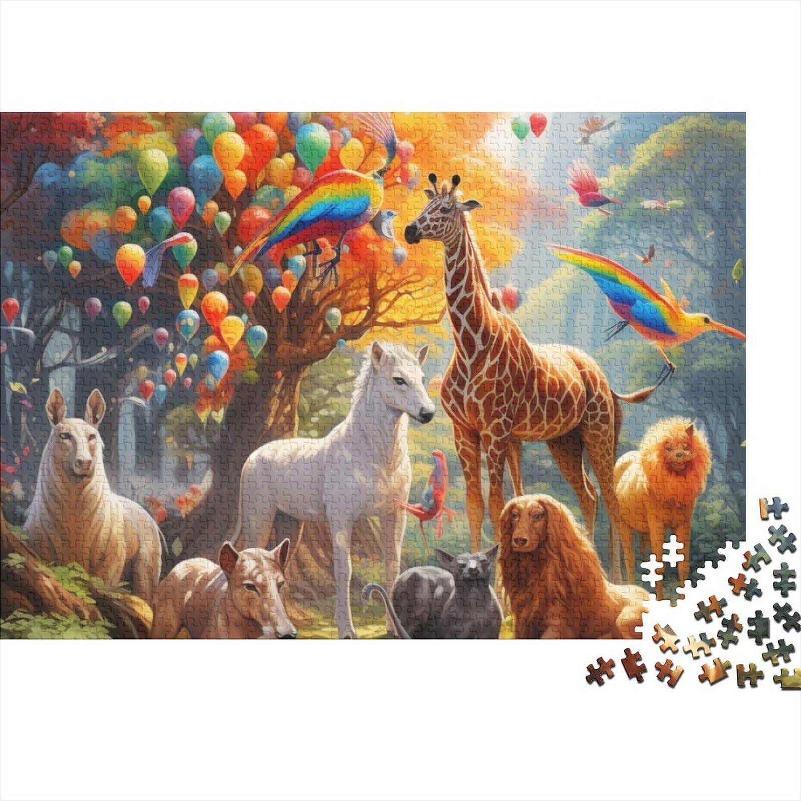 Juego de puzzle 1000 piezas adultos de bosque fantástico y animales cartón 52x38cm 8
