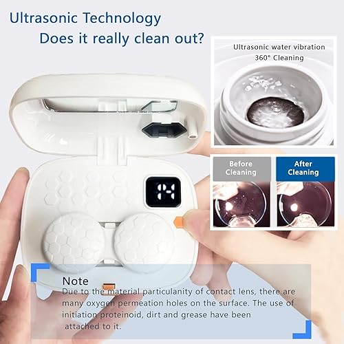 Miniatura 7 de Limpiador de lentes de contacto con espejo, limpiador ultrasónico USB de lentes de contacto para eliminación de lentes suaves, lentes duras, lentes