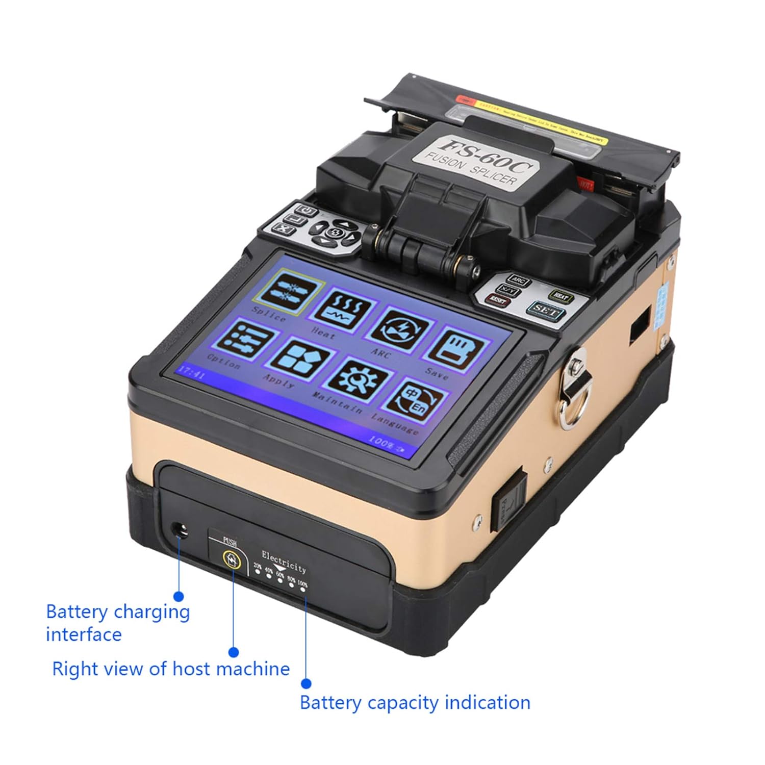 Fusion Splicer FS-60C Fiber Optic Welding Splicing Machine Optical Fiber Fusion Splicer Optical Splicing Tool Kits 100-240V(US plug)),Otdr Fiber Tester - - 