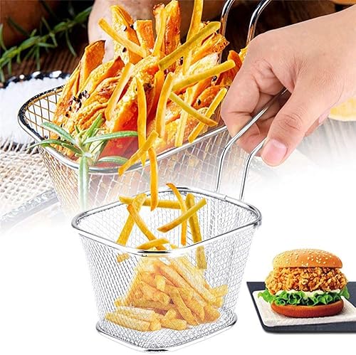 Miniatura 2 de 6 cestas cuadradas de acero inoxidable para papas fritas con asas, cestas para servir papas fritas de mesa, soporte para papas fritas para cocina,