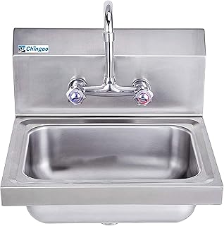 Chingoo Stainless Steel Sink with Faucet,Commercial Wall Mount Hand Basin for Washing for Restaurant, Kitchen and Home, 17...