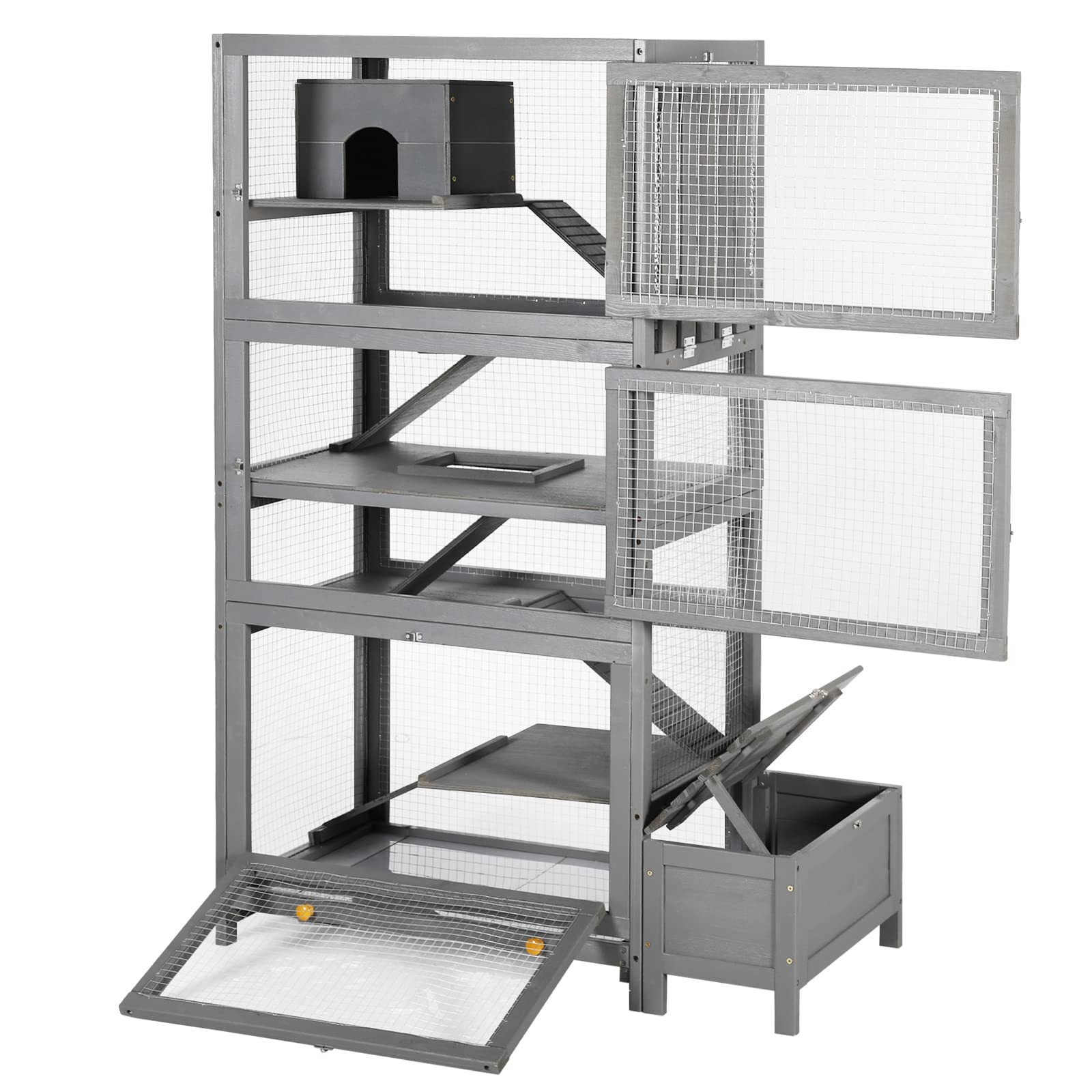 Hamster Cage 55" H 6-Tier Large Critter Nation Cage for Chinchilla Ferret Rat Squirrel Lizard Chameleon Small Animal W/Removable Tray and Wide Ramp, Anti-Chewing, Grey