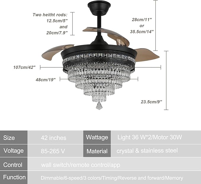 Ventilador de Techo 42" Con Luz LED Dimmable y Control Remot miniatura 2