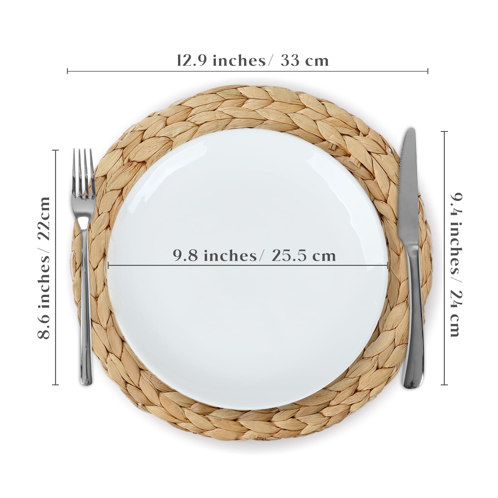 Lot de 6 Sets de Table Ronds tissés en Jacinthe d'eau Naturelle en Osier tressé pour Table à Manger, Automne, Halloween, Thanksgiving, Noël (33 cm)