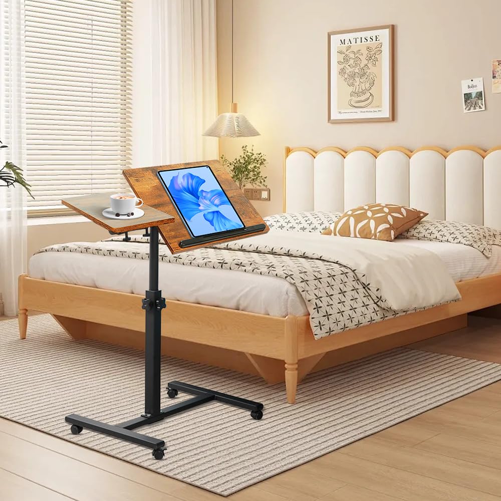 Lekki stolik boczny, łóżko medyczne, biurko komputerowe, biurko do gier, tocząca się sofa do laptopa składana wysokość z 4 kółkami, 60 x 34,5 58-90 cm