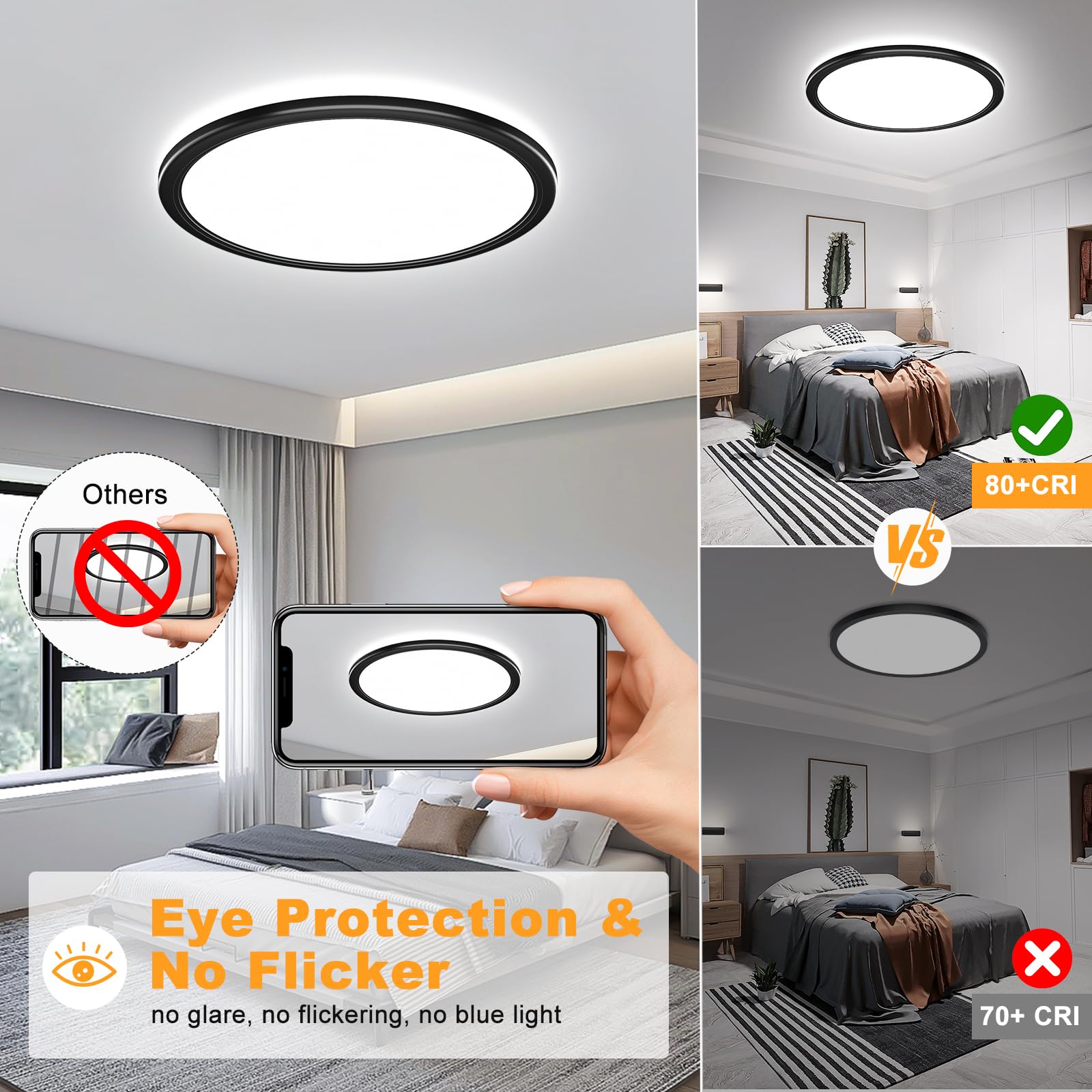 ANTEN Plafonnier LED Dimmable,avec Télécommande,24 W,2700LM±10%,blanc