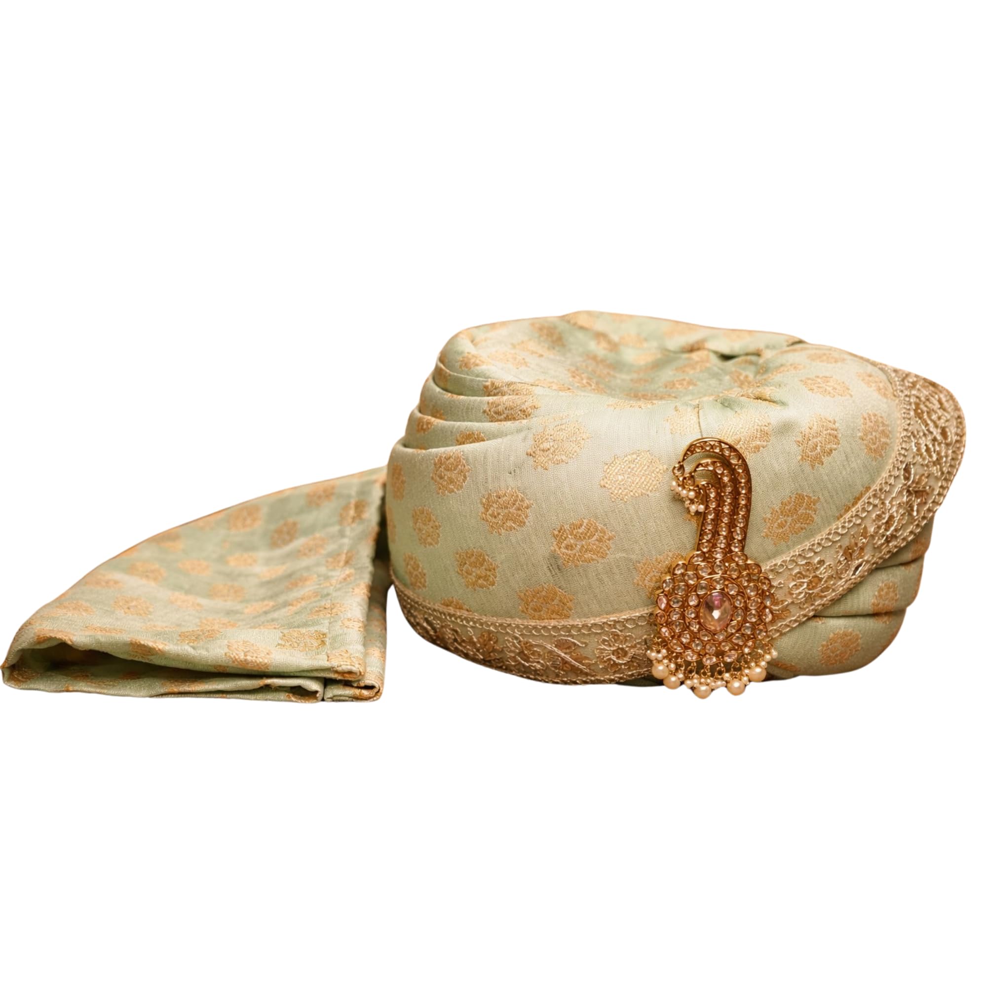 Men’s Wedding Safa for Groom | Embroidered Royal Pagdi with Pearl Kalgi | Traditional Indian Groom Turban-image-3