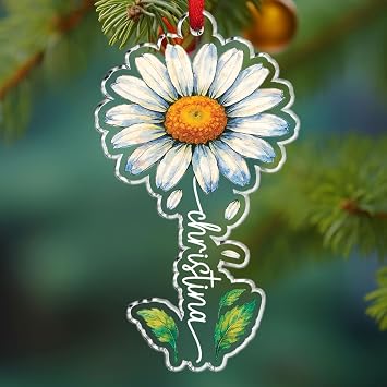 Daisy Flower Shaped Ornament, Personalized Flower Ornament, Daisy Lovers Keepsake, Floral Themed Gift for Mom Grandma, Birth Month Acrylic with Ornaments, Custom Name Daisies Christmas Ornaments