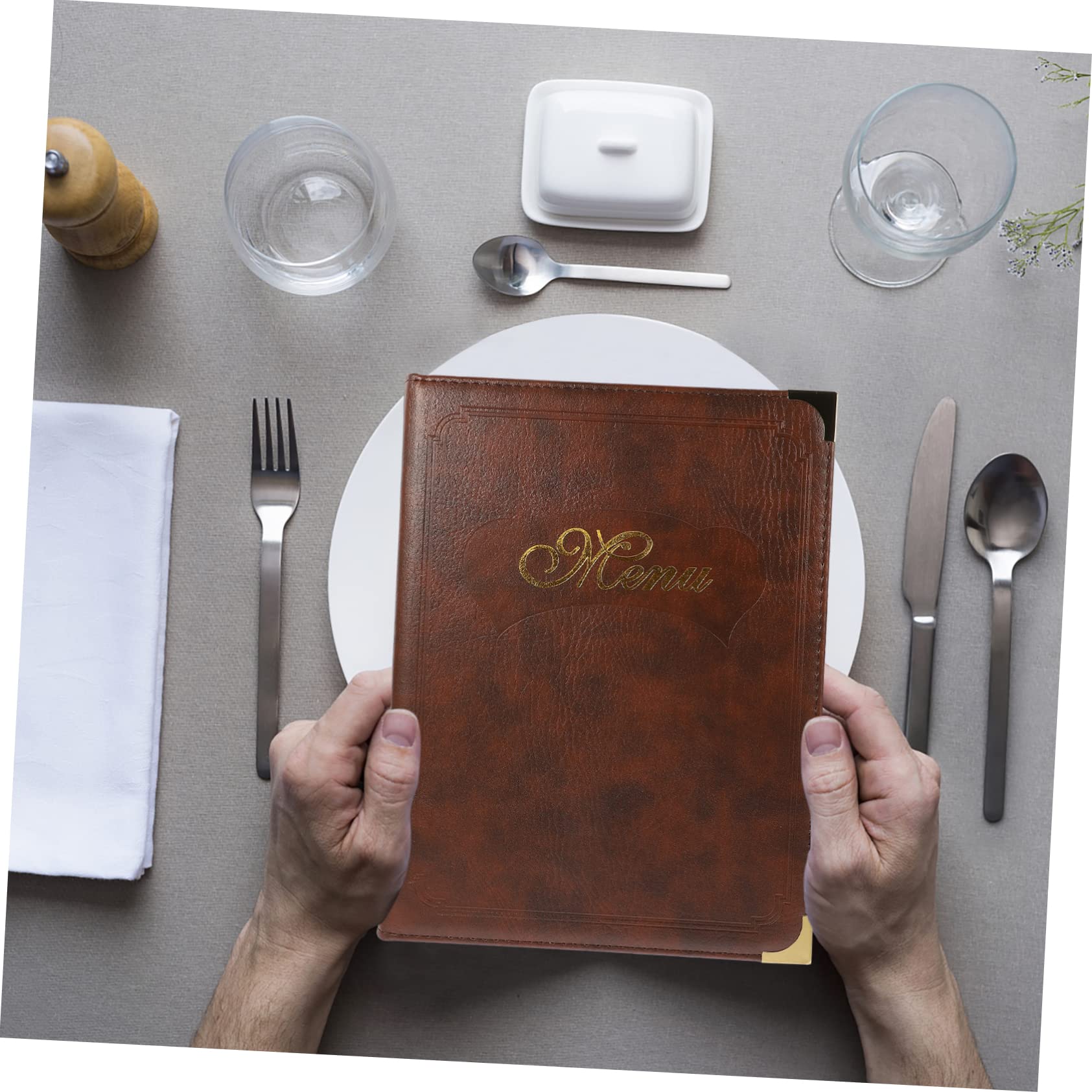Alipis Carpeta Portamenús Multifuncional A4 De Piel Marrón Para Restaurantes, Soporte Resistente Para Orden De Comida, Protector Transparente Para Menú, Uso En Bares y Hogar