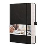 EMSHOI Graph Paper Notebook - 256 Pages A5 Graph Notebook/Journal, Hard Cover, 120gsm Thick Paper, Smooth PU Leather, Inner Pocket, 5.75'' × 8.38''-Black