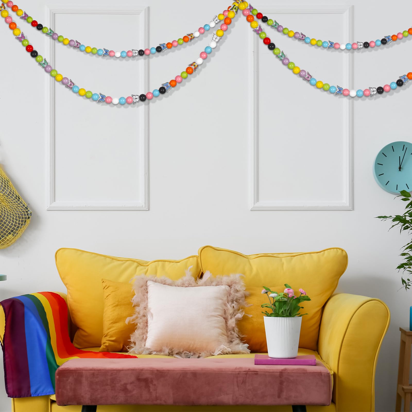 Tradder 200 cuentas de mariposa de madera para manualidades con agujeros, cuentas de madera coloridas pulidas a granel, cuentas redondas impresas para hacer joyas, decoración del hogar