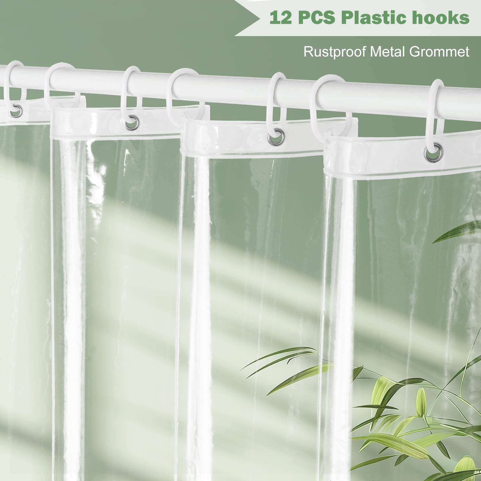 Premium PEVA Duschvorhang 183x183cm - Mit 3 Magneten & 12 Haken, Wasserdicht Grau