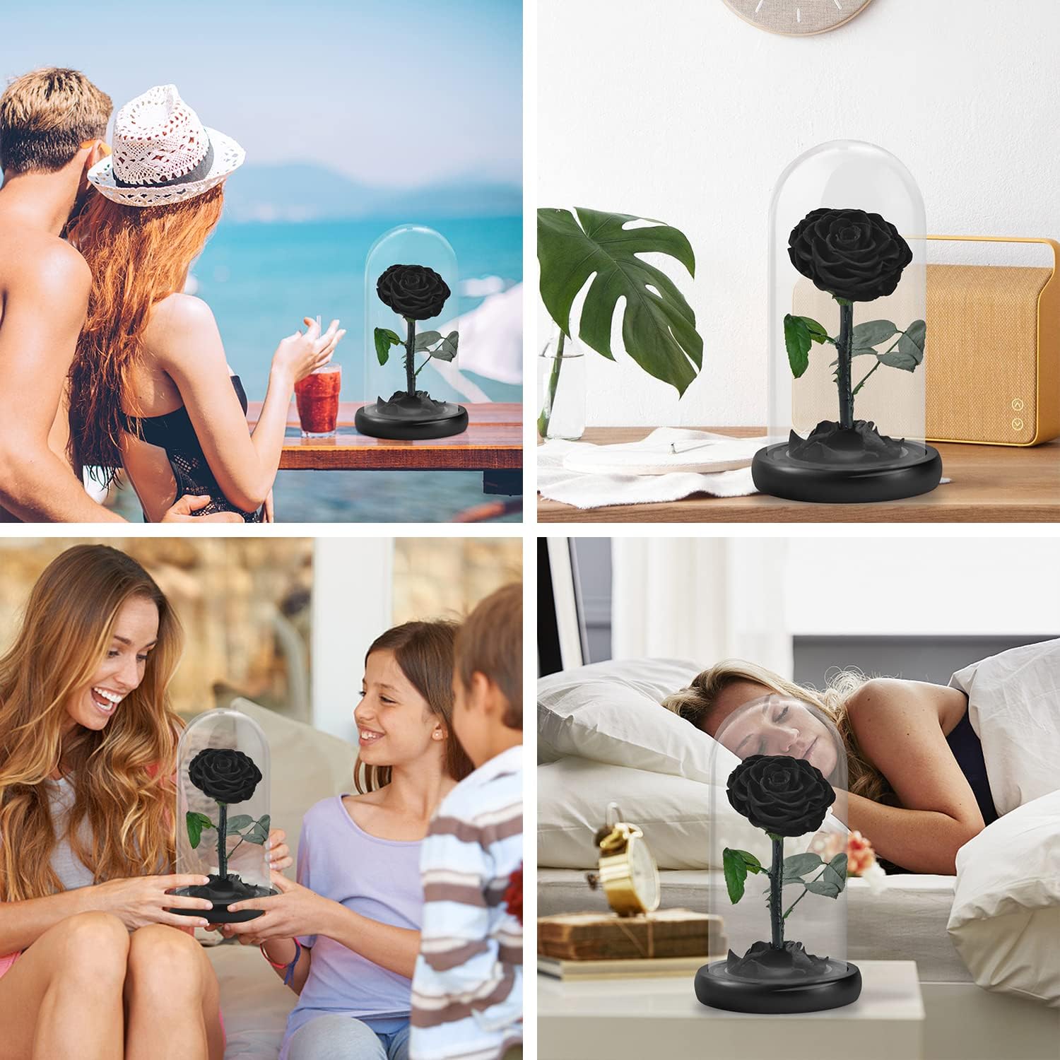 SW Forever Preserved Real Black Rose Flower Birthday Gift for Mom Women,Valentines Eternal Flower in Glass Gifts for Mothers Day Christmas Anniversary Birthday (Black) - Image 3