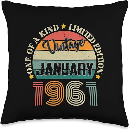 Vintage Birthday Retro Limited Edition Retro Gifts 63 años de edad Vintage enero 1961 63 cumpleaños retro almohada, 16 x 16 pulgadas, multicolor