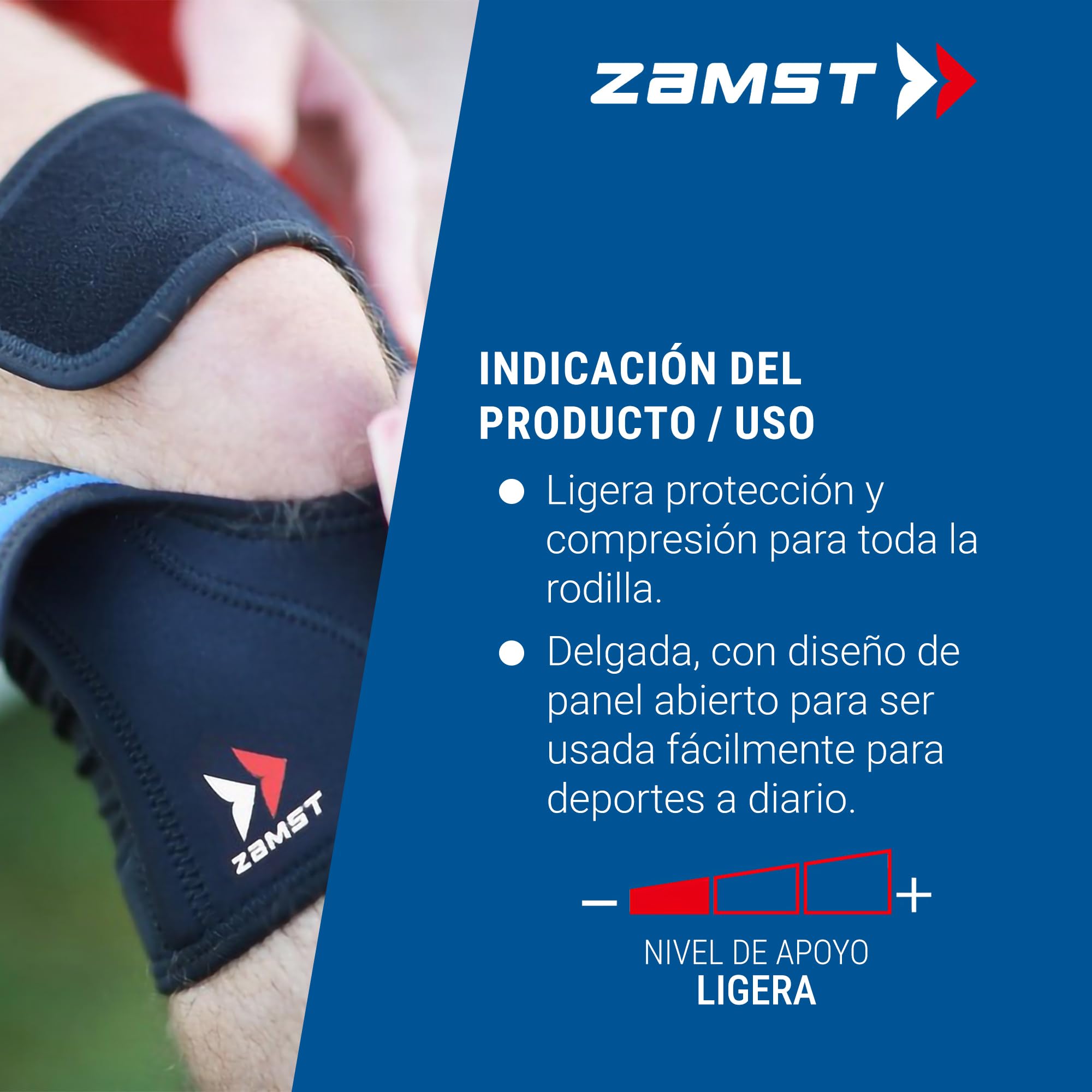 Zamst EK-1 Rodillera deportiva - Rodillera de Compresión Ligera para Hombres y Mujeres con Diseño de Panel Abierto, para Soporte General de Rodilla y Alivio del Dolor de Rodilla - S