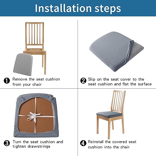 Miniatura 6 de smiry Juego de 2fundas de asiento elásticas de tela jacquard para sillas de comedor, color negro