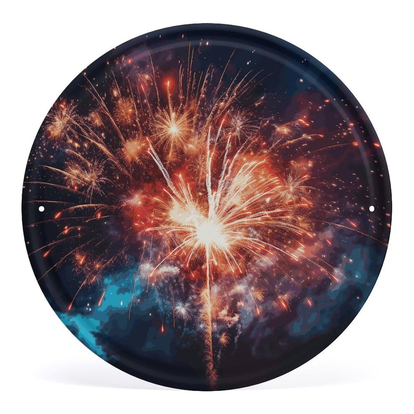 Fodpand Style Explosion Firework Round Wall Art Hanging Decorations, Wall Decor Modern Minimalist Artwork, Tin Sign Hanging Picture For Living Room, Bedroom, Office, Hallway, 11.8X11.8 Inch