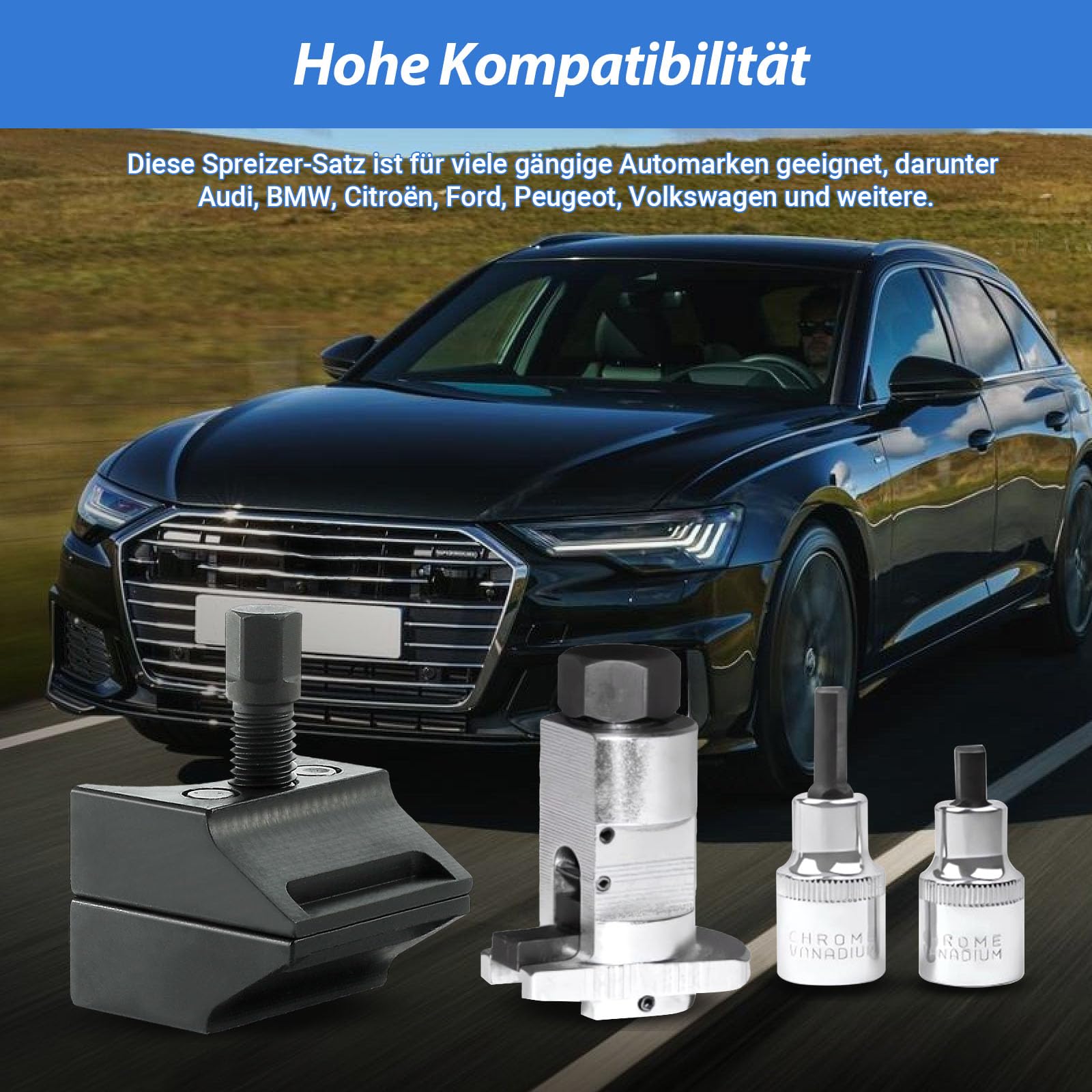 Federbein-Spreizer-Set 5-TLG., inkl. Handschuhen & Schraubenschlüssel, Federspanner-Werkzeug für Stoßdämpfer-Arbeiten-Nur mit 10mm Werkzeug, max. 13Nm(Schwarz)
