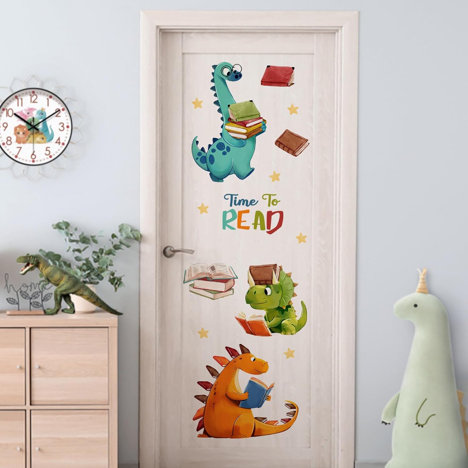Yovkky Reading Dinosaur Wall Decals Stickers, Time to Read Dino Book Corner image 5