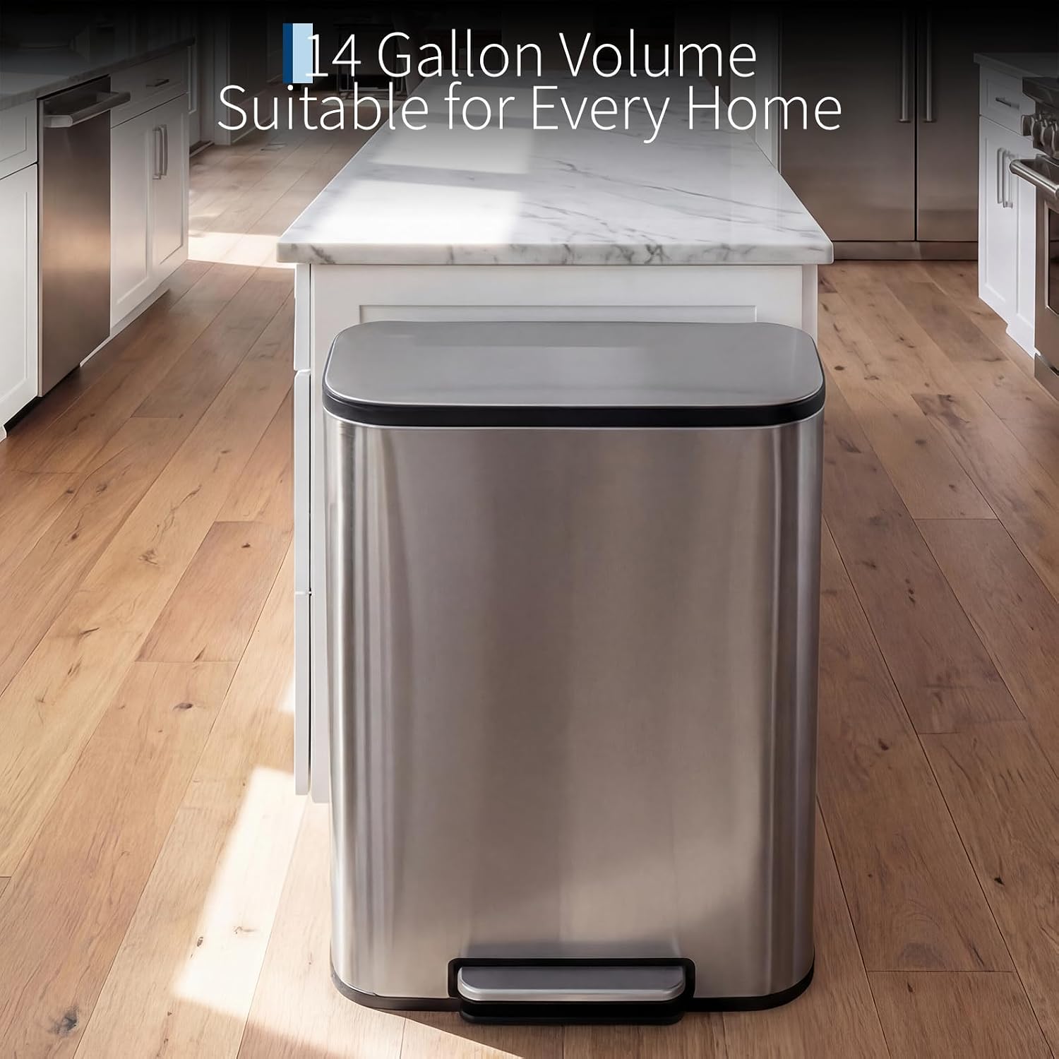 GarveeHome 14 Gallon / 50L Large Capacity Kitchen Garbage Can, Stainless Steel Step Pedal, Fingerprint Resistant Soft Close Lid with Removable Inner Bucket for Home & Commercial
