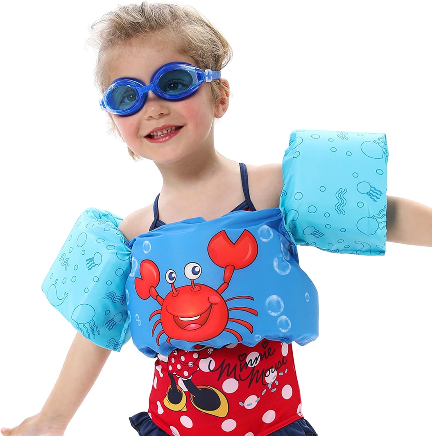 Toddler Swim Vest with Sleeves Cartoon Adjustable Strap Swimming Jacket Pool Floaties for Kids 20-50 Pounds Boys and Girls Child