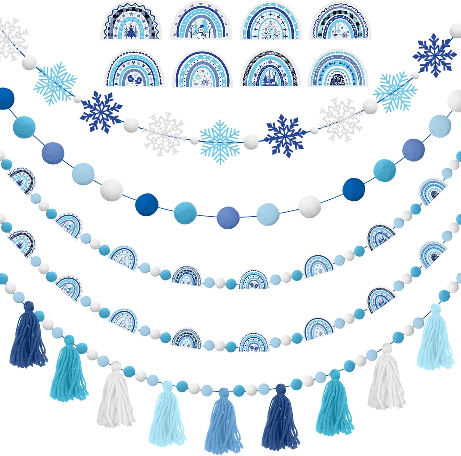 Sumind 5 Pcs Retro Rainbow Classroom Decor Set 9.84 ft Colorful Boho Tassel Garland Pom Pom Banner Rainbow Felt Ball Garland Pennant Flag Banner for Home Baby Shower Birthday Party Decorations
