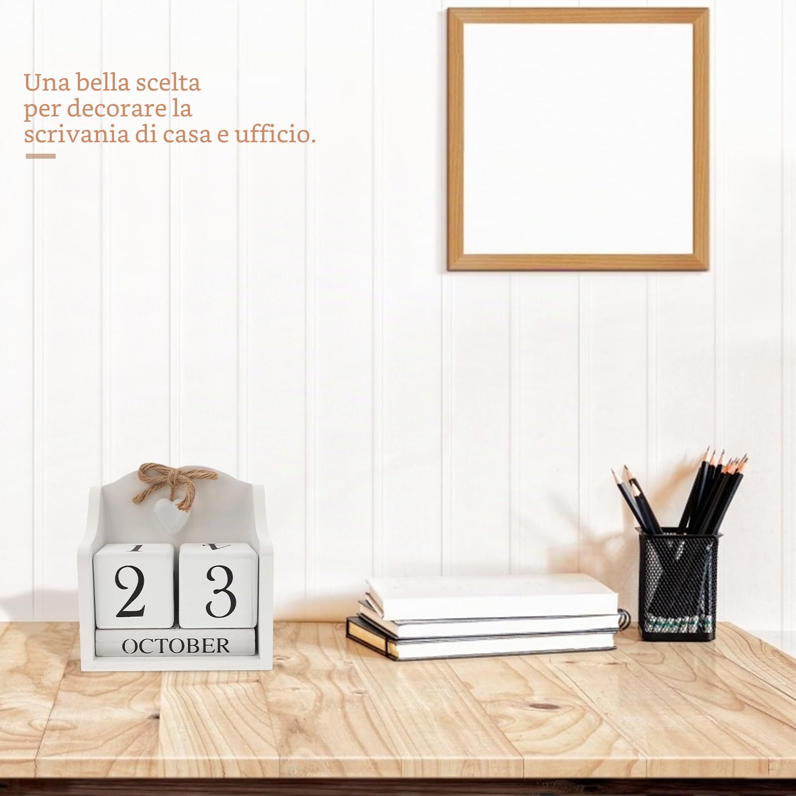FOMIYES Calendario Perpetuo in Legno Bianco, Decorazione Da Tavolo Stile Europeo, Calendario a Cubi Per Casa E Ufficio, Regalo Creativo