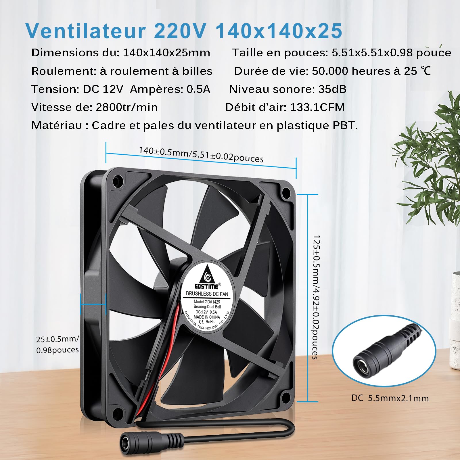GDSTIME Lüfter, 140 mm, 220 V, PC, Lüfter, 140 x 25, Kugellager, verstellbar | Lüfter 220 V 140 mm Lüfter PC 140 x 140 x 25 Fan 230 V mit Geschwindigkeitsregler verstellbar für Router Möbel TV-Box