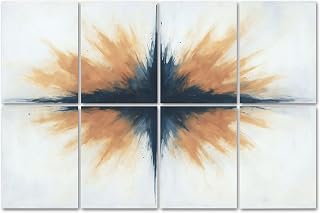 8 Pack Art Acoustic Panels Abstract Modern Gold Horizontal Reflection Orange Burst Navy Streaks Self Adhesive Decorative Soundproof Wall Panels Sound Absorbing Panel 48"x32" for Office Home Studio